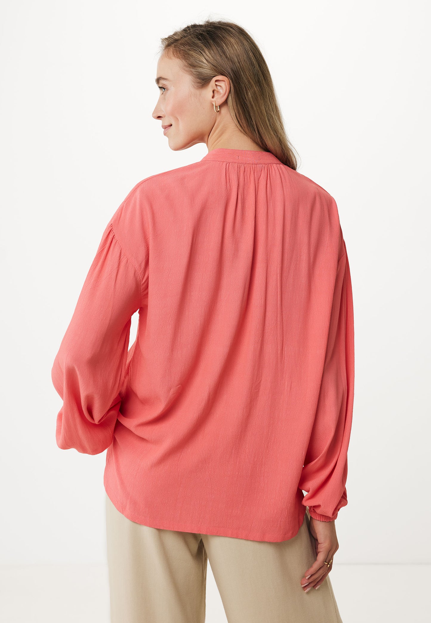 Plain Blouse with Gathered Sleeves