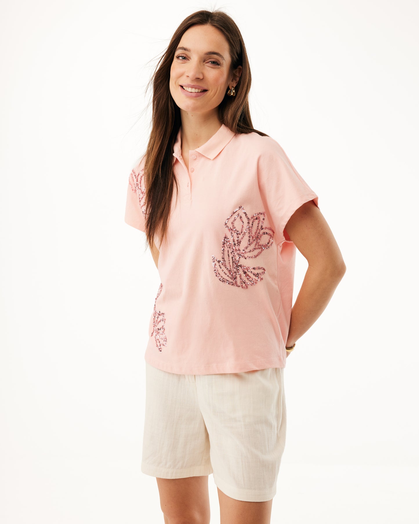 Γυναικεία polo μπλούζα με διακοσμητικό κέντημα