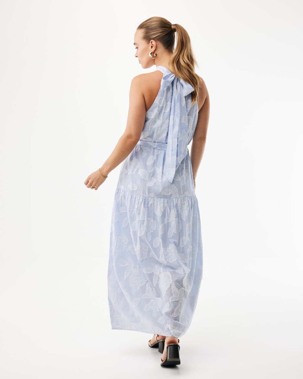 Γυναικείo Halter Φόρεμα Ζακάρ Ριγέ Floral