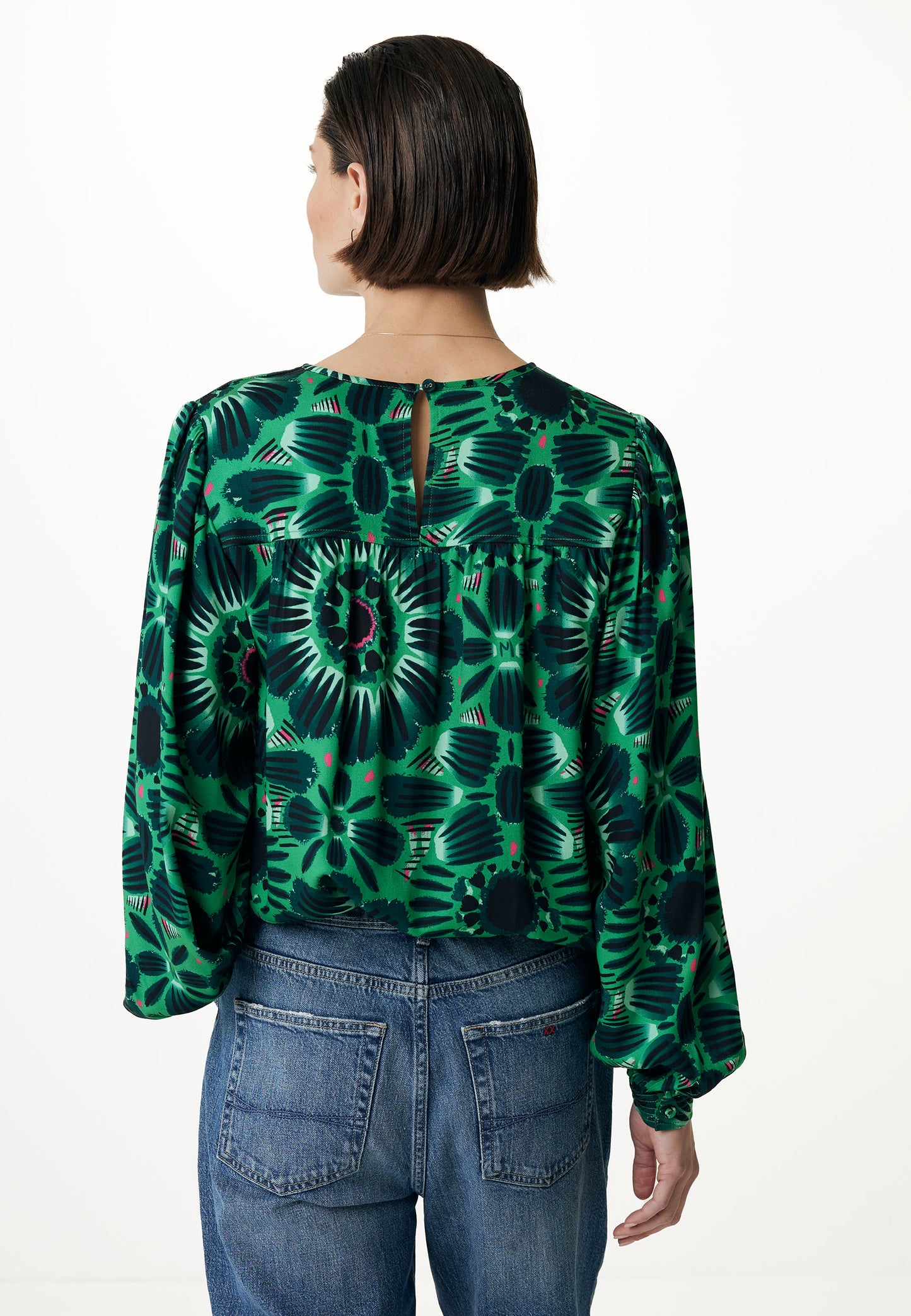 Printed Blouse with Pleats on the Shoulders
