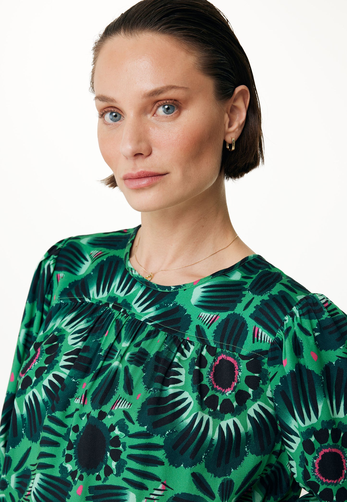 Printed Blouse with Pleats on the Shoulders