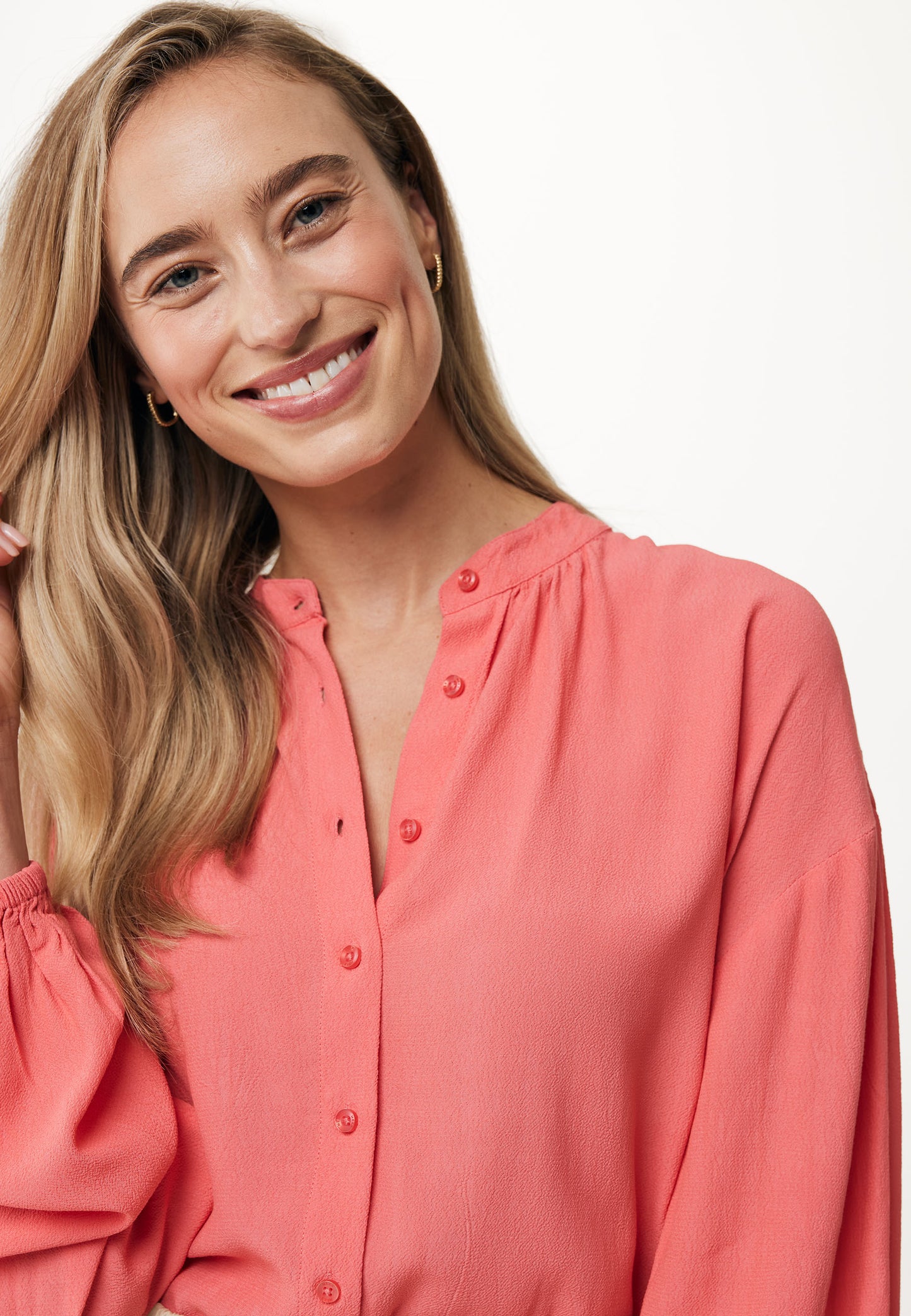 Plain Blouse with Gathered Sleeves