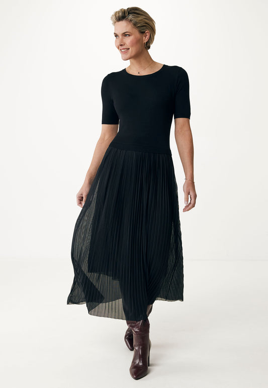 Dress with Knitted Top and Pleated Skirt