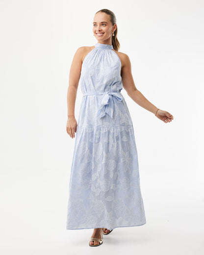Γυναικείo Halter Φόρεμα Ζακάρ Ριγέ Floral