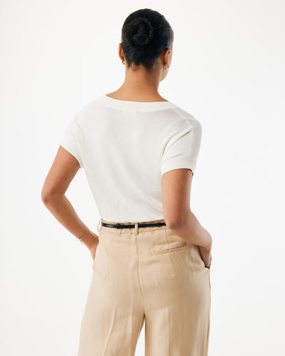 Πλεκτή κοντομάνικη μπλούζα με στρογγυλή λαιμόκοψη