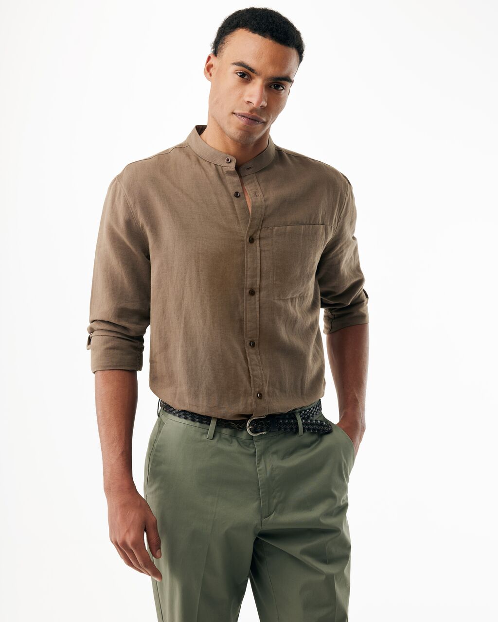 Ανδρικό λινό πουκάμισο με μάο γιακά