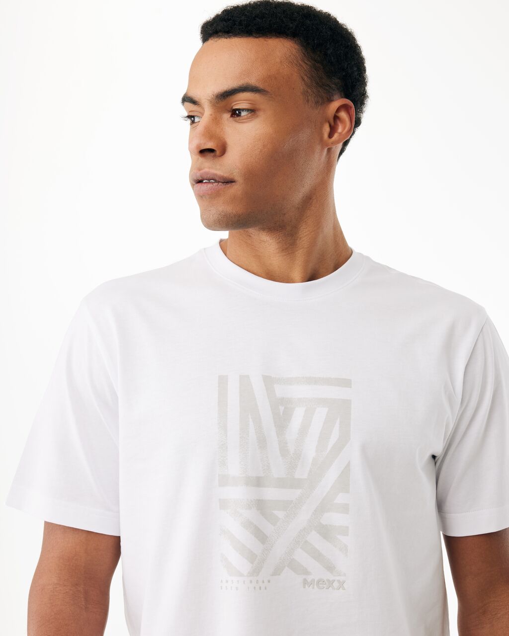 Λευκό ανδρικό T-shirt με tonal print Mexx