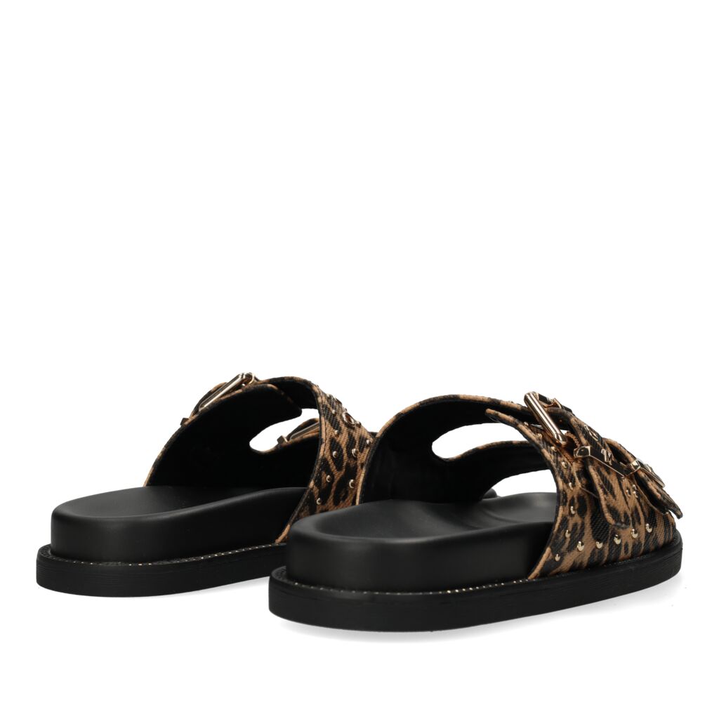 MEXX γυναικεία slides leopard με διπλό λουράκι και αγκράφες
