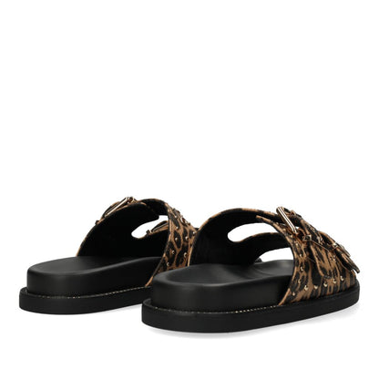MEXX γυναικεία slides leopard με διπλό λουράκι και αγκράφες